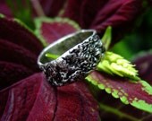 Women's wide textured silver wedding ring: Lichen