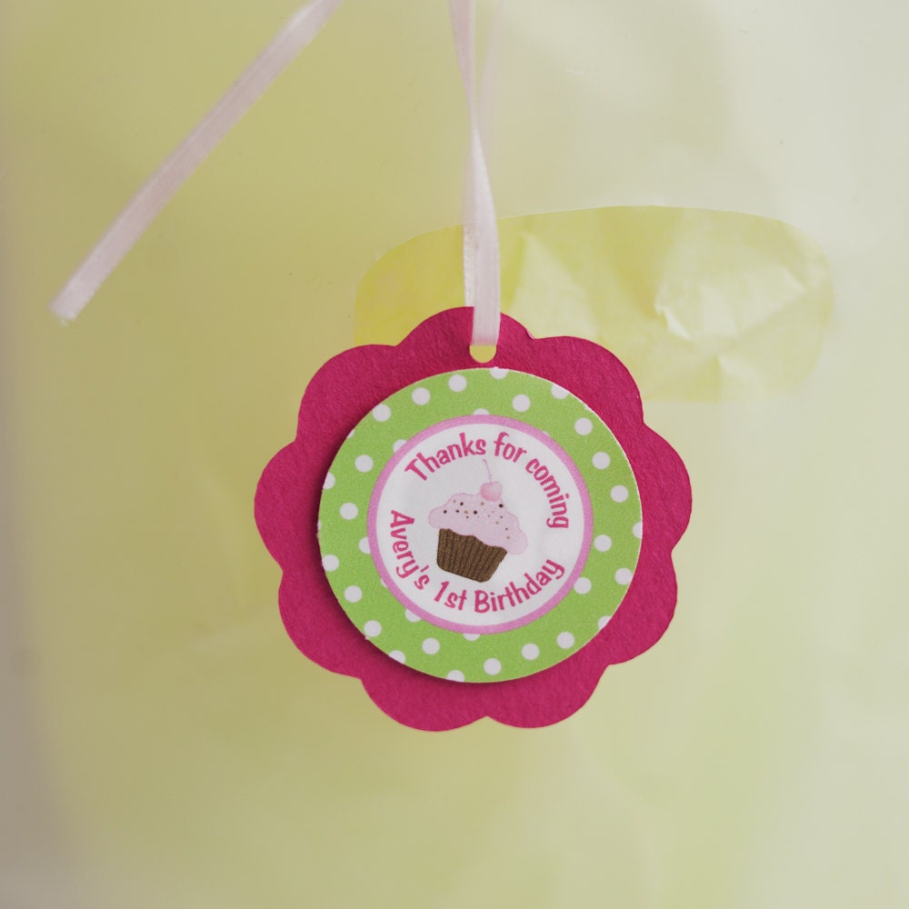 Cupcake Theme FAVOR TAGS - Cupcake Happy Birthday Party Supplies in Hot Pink and Green Il_570xn