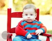 Baby Sweater, Hand Knit, Unisex -- PEABODY STREET -- Red, Orange, and Blue Striped -- Perfect for Baby Showers -- Childrens Clothing