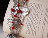 Victorian Queen Elizabetth II coin Crystal dangle Crown Bracelet