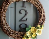 Grapevine Wreath Felt Handmade Door Wall Decoration - Greenbeans 12in