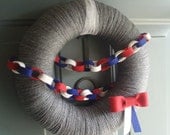 Yarn Wreath Handmade Front Door 4th of July Patriotic - True Colors 12in