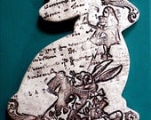 I'm Late - The White Rabbit - Alice in Wonderland Ceramic Bunny Wall Hanging - Sepia and Chocolate Home Decor