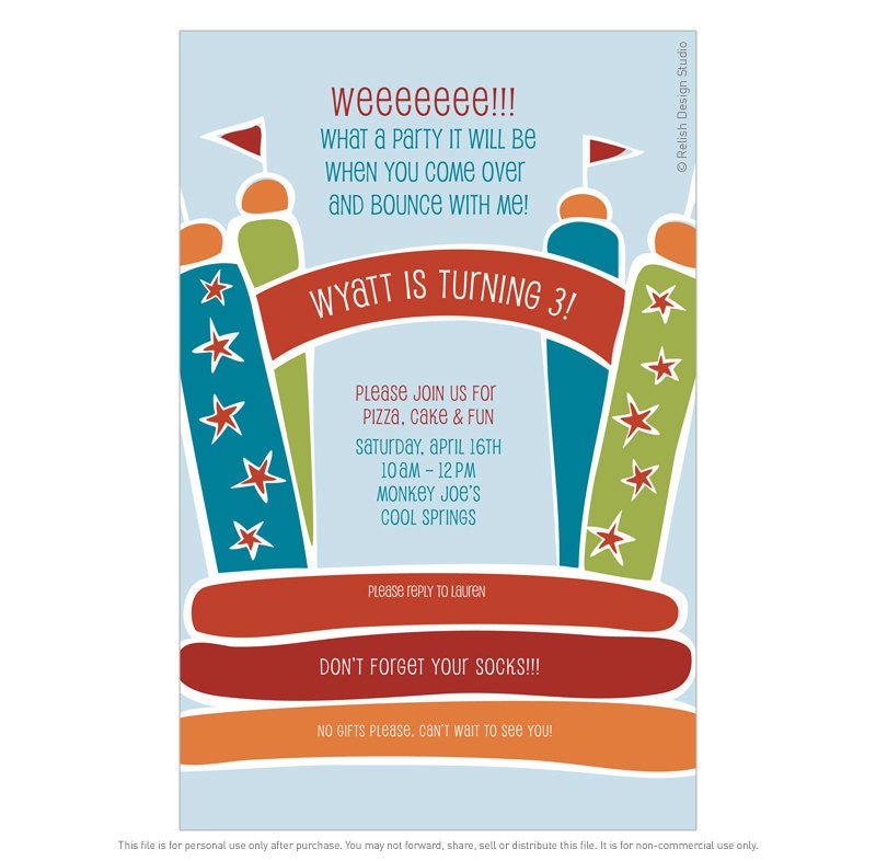Bounce House Birthday Party -- Printable Invitation