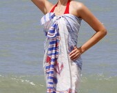 Hand Painted Silk Cotton Nautical Sailor Style Sarong With Anchors  Scarf   37 X 54 Colorfull Beach Summer Holidays