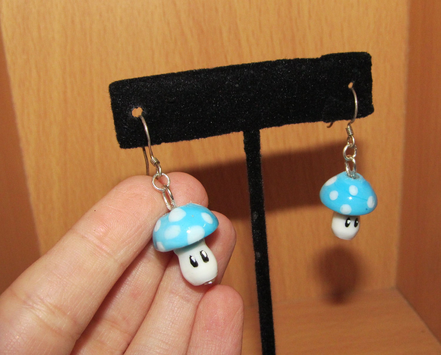 BLUE Super Mario Bros. Power Up Mushroom Earrings - Cute small Kawaii