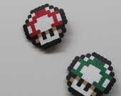 Set of 2 Pixel Art Creations - Power Up and 1-UP Mushroom -  Super Mario Bros. - NES - magnet, keychain, hair clip, pin, holiday ornament