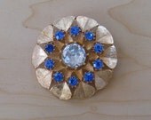 Blue Rhinestone Starburst Brooch (B-1-1)