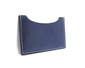 Midnight Blue Leather Card Holder, handstitched in concrete gray