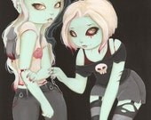 Stitches - 5"by7" Zombie goth girl fantasy art Print
