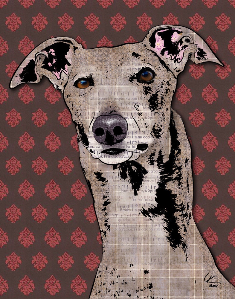Elphie, 11x14" Greyhound Pop Art Portrait, Dog Art, Whippet