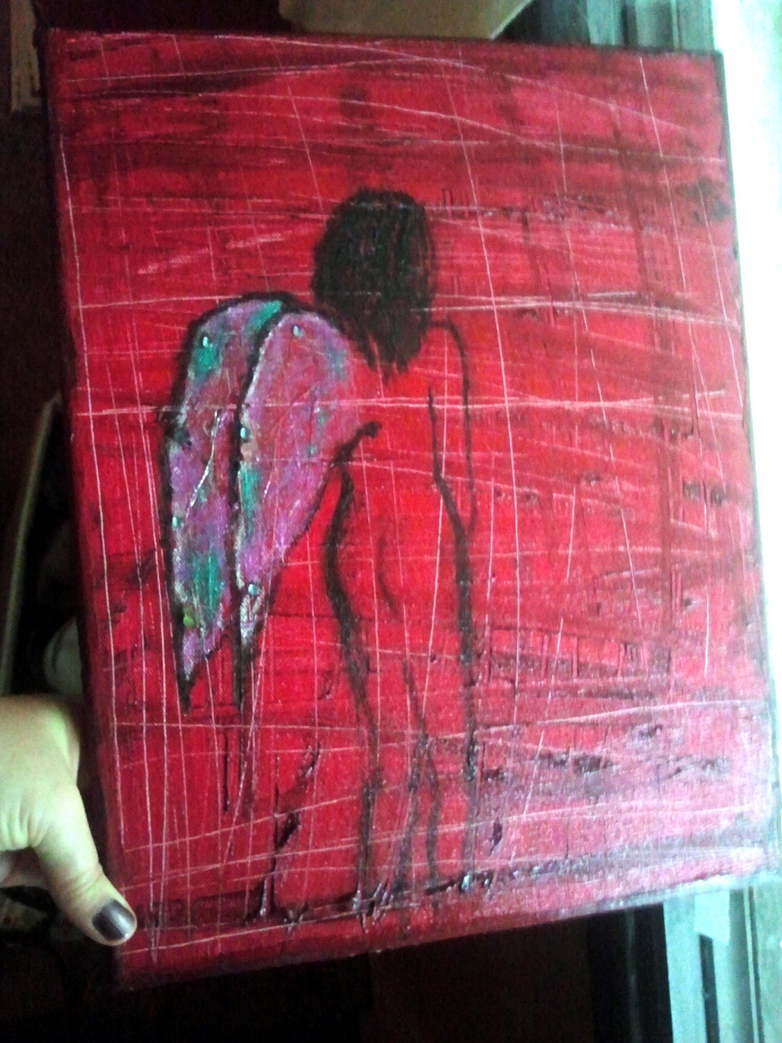 fairy -- an ethereal mixed media original painting with metallic oil paints -- FREE u.s. shipping --unique home decor