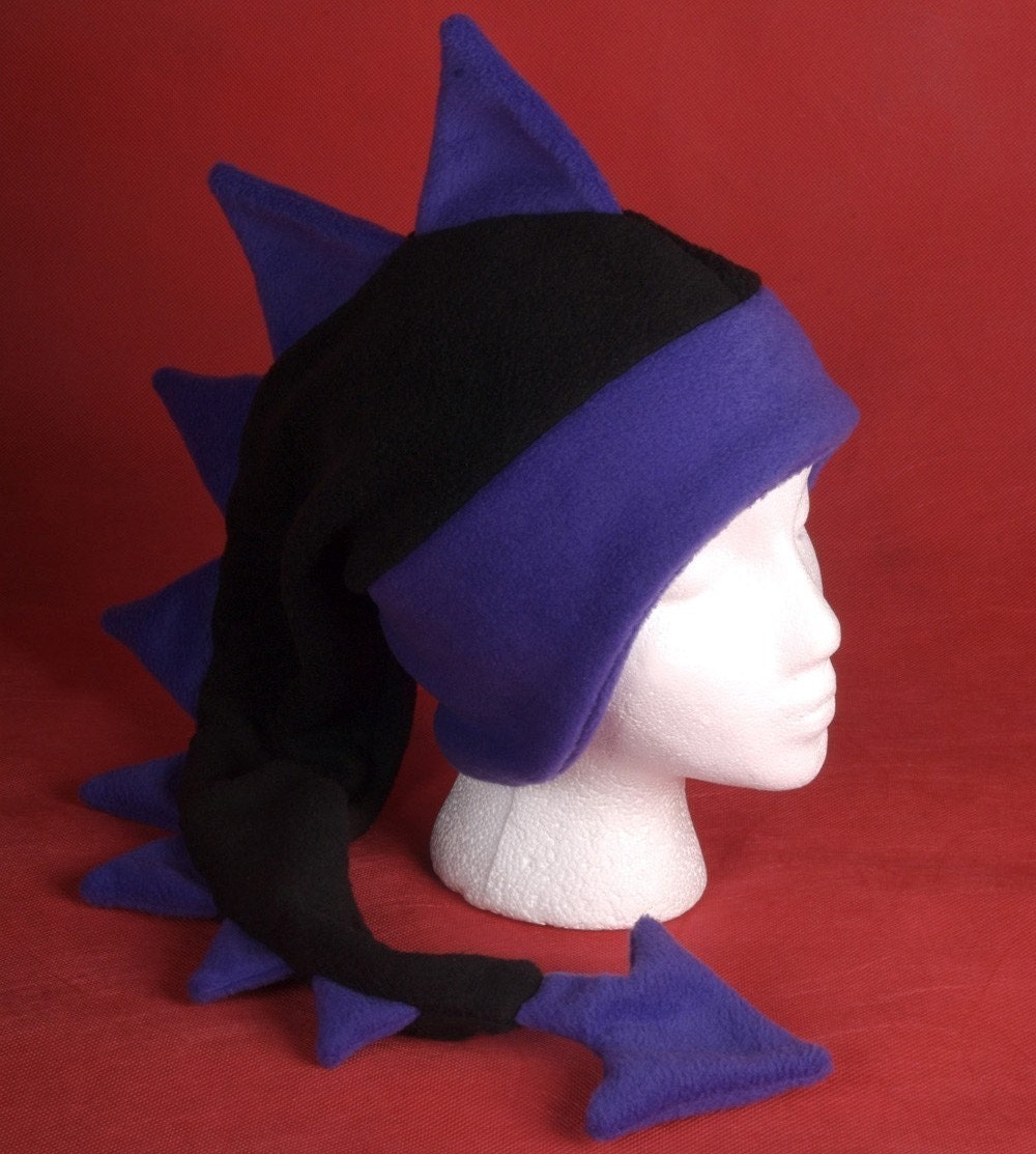Dragon Hat - Black / Purple Fleece Dinosaur Ear Flap Animal Hat by Ningen Headwear