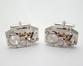 Steampunk Cufflinks vintage Waltham watch movements gears rectangle wedding Grooms Gift silver cuff links mens jewelry Steampunk Nation 1987