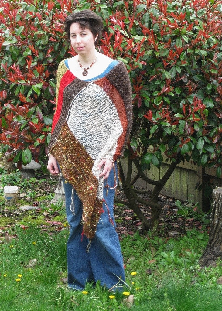 Afghan Poncho - Handspun, handknit poncho