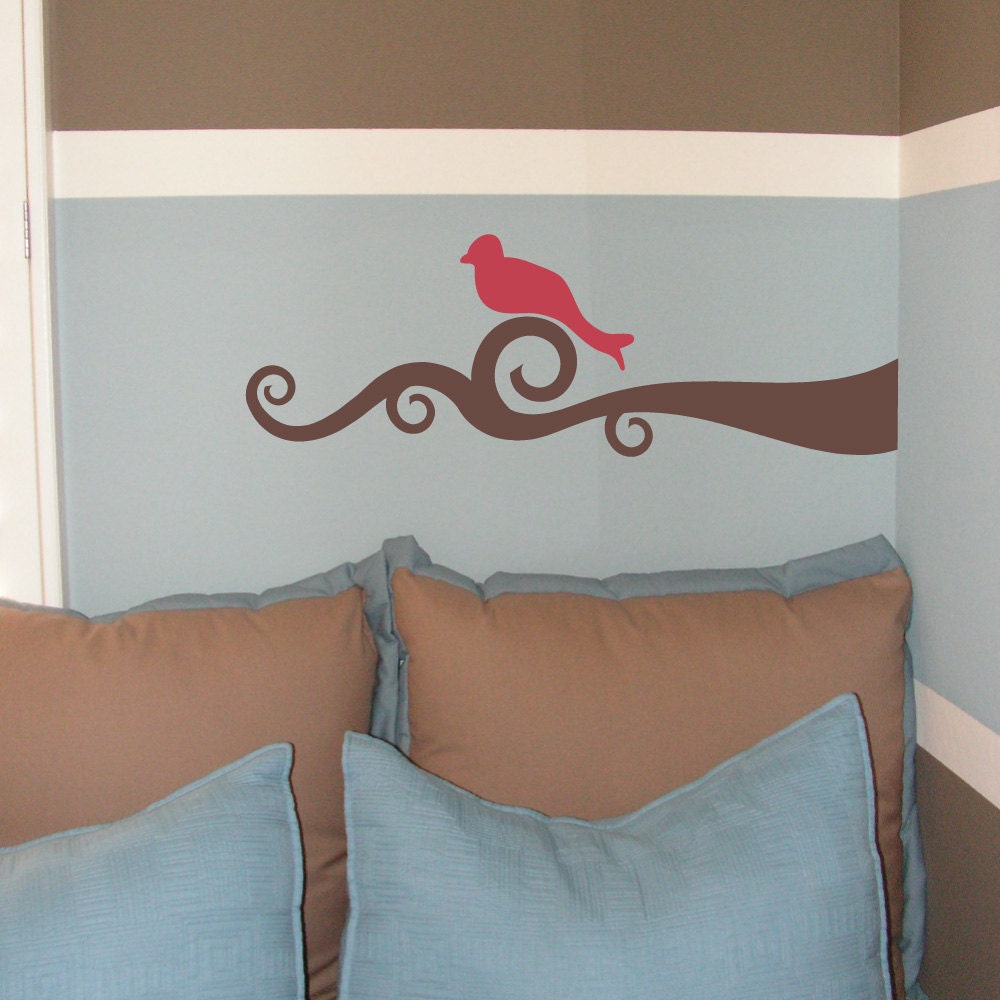 Modern Tree BRANCH with BIRD design vinyl lettering wall decal sticker (W00535)