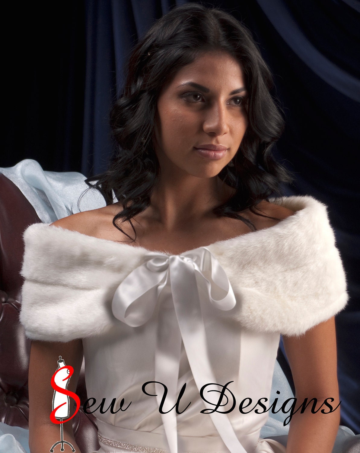 Prom or formal faux fur 6 inch wide wrap by sizes shawl shrug FLEECE lining Available in white, ivory, cream or black