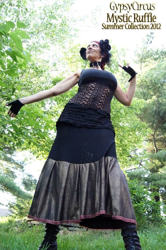 Skirt - Steampunk - Burning Man - Tribal Fusion - Soho - Victorian - Bohemian Chic - Boho Shabby Chic - Sexy - Black - Gold - Size Medium