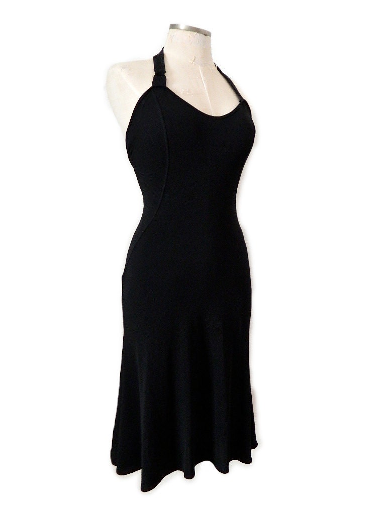 Authentic VERSACE Halter Vintage Black Backless Midi Dress Versace Jeans Couture sz 4