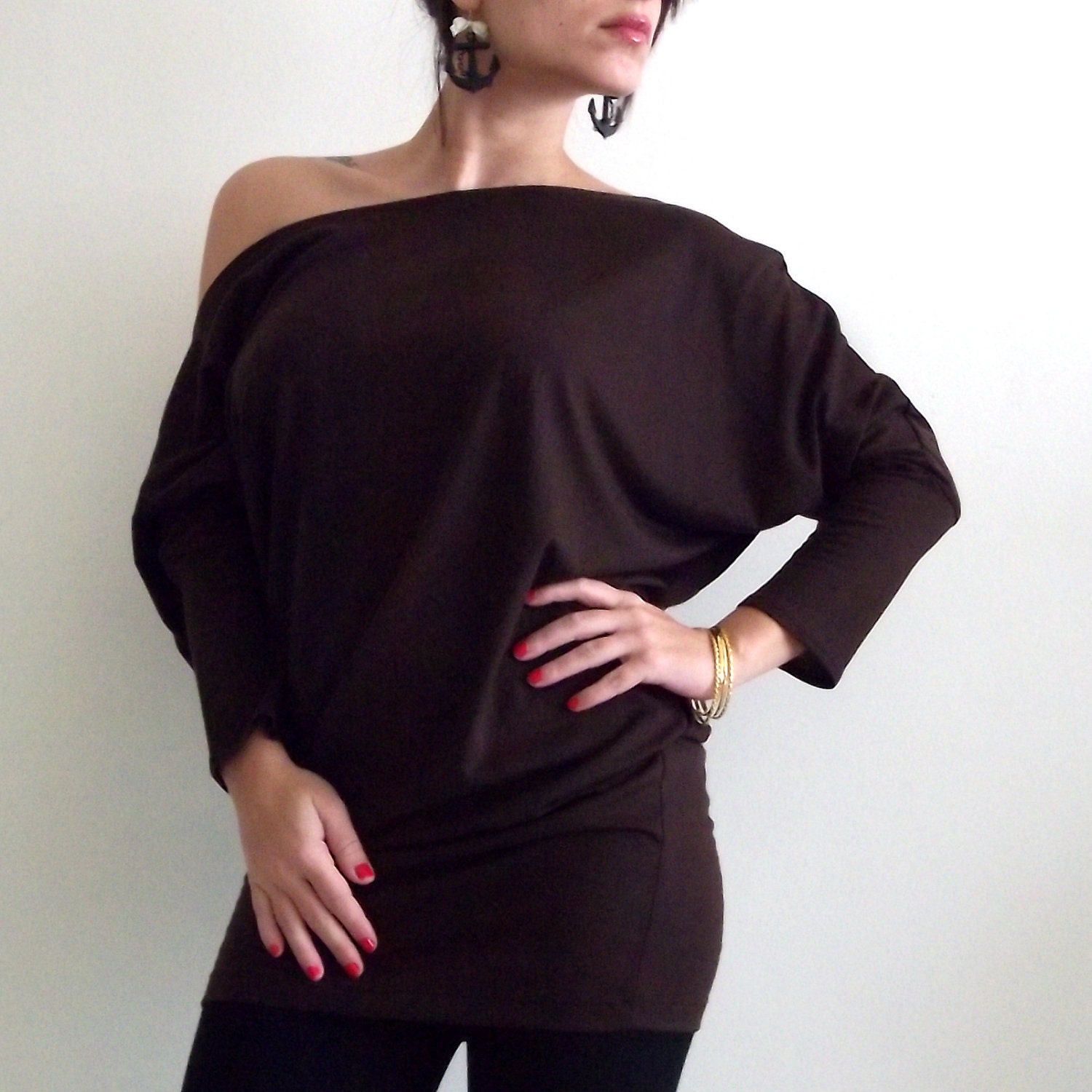 ON SALE- Brown top- Dolman Oversize Brown Top with bat sleeves