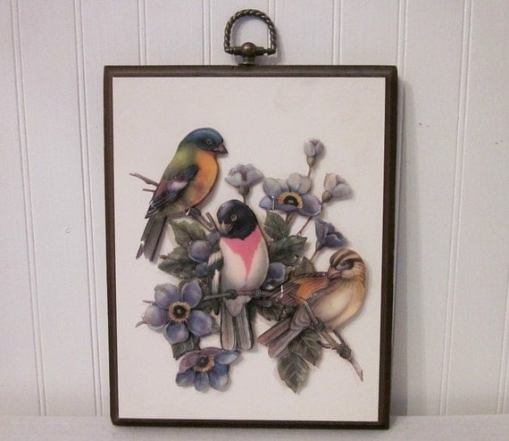 vintage SONGBIRD plaque 3D dimensional for your shabby cottage spring decor