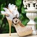 Feathered Shoe Clips. Beige Tan Ivory, Night Party Sexy Sophisticated, Autumn Fall Wedding Fashion Designer Inspired, Statement Gossip Girl