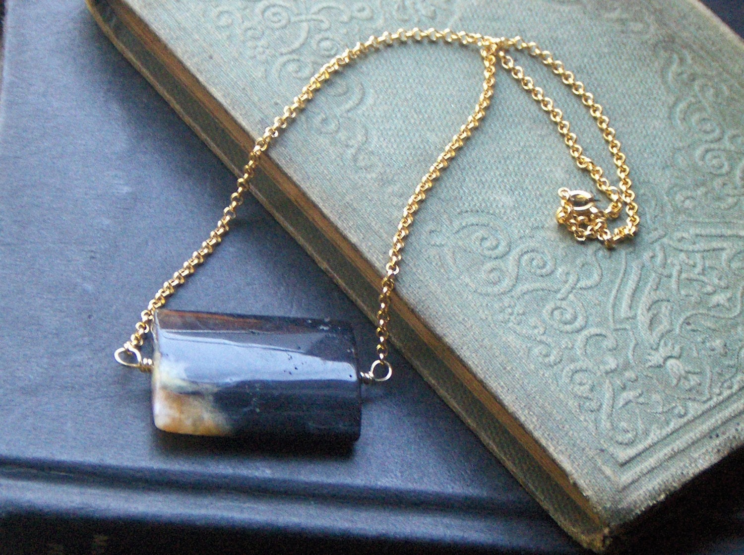 THE LIGHT KEEPER.  Amazonite and Vermeill Necklace