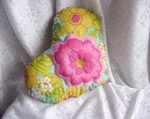 OOAK Vintage Upcycled Decorative Heart Pillow In Silky 1960's Mod Floral