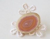 OOAK Pink Agate And Vintage Lace Pin