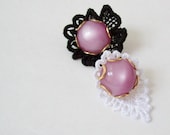 Vintage Lace Bauble Pin in Purple and Black or Purple and White