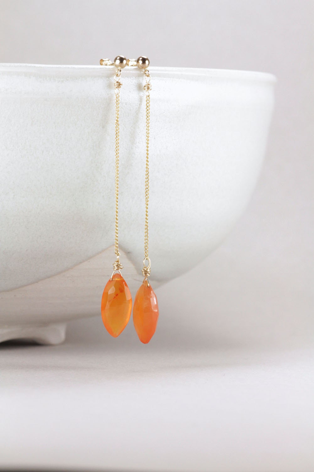 carnelian marquise line earrings . kumquat