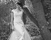 Bridal Lace Headpiece, Vintage lace, Beaded Pearls, Vintage Ivory Alencon Lace Pearl Beaded Bridal Headpiece