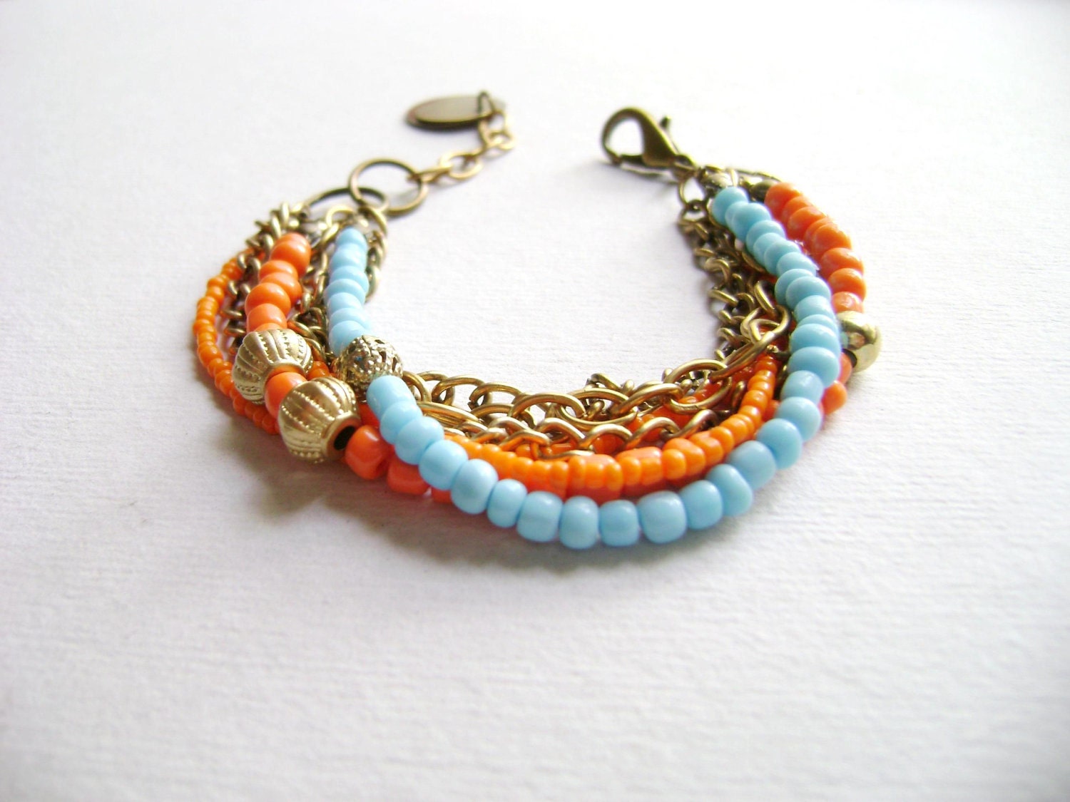 Wonder - colorful orange turquoise bohemian stacking multiple chain bracelet