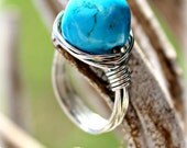 Turquoise Nugget Wire-Wrapped Ring - Custom Sizes Available