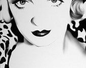 Bette Davis Original Pencil Drawing Fine Art Portrait Classic Hollywood Vintage Glamour Flapper Girl 1930s Art Deco