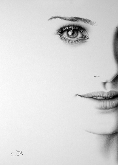 Natalie Portman Minimalism Pencil Drawing Fine Art Portrait Glamour Beauty Print Hand Signed