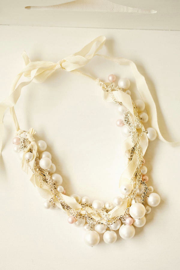 Chunky Pearl Twisted Ribbon Necklace Vintage Wedding- Pearls Gone Wild