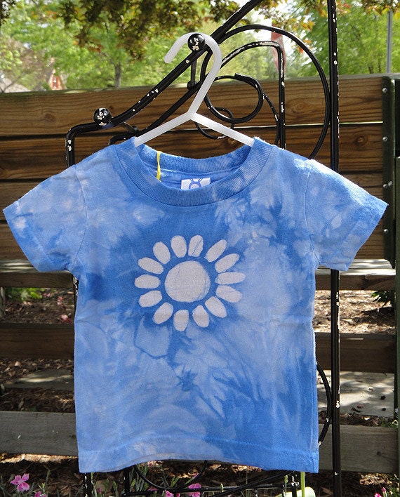 Baby T-Shirt: Blue with Batik Flower, Short Sleeves (6 months) Ready to Ship