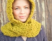 Hooded scarf, chunky scarf, yellow scarf, yellow hooded scarf, winter, scoodie, yellow, lime green, spring