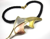 Vintage Mixed Metals Necklace, Modernist Necklace, Abstract Necklace, Statement Necklace