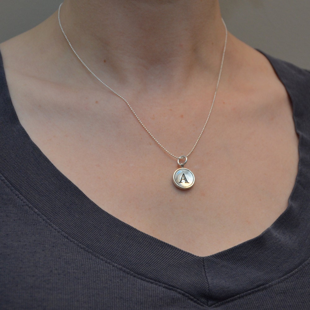 Letter C Necklace - Sterling Silver Initial Typewriter Key Charm Necklace - Gwen Delicious Jewelry Design - Other Letters Available