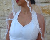 Cathedral lace veil with Scalloped Beaded Edge Lace,  Bridal lace veil with gentle lace, wedding veil light like wind