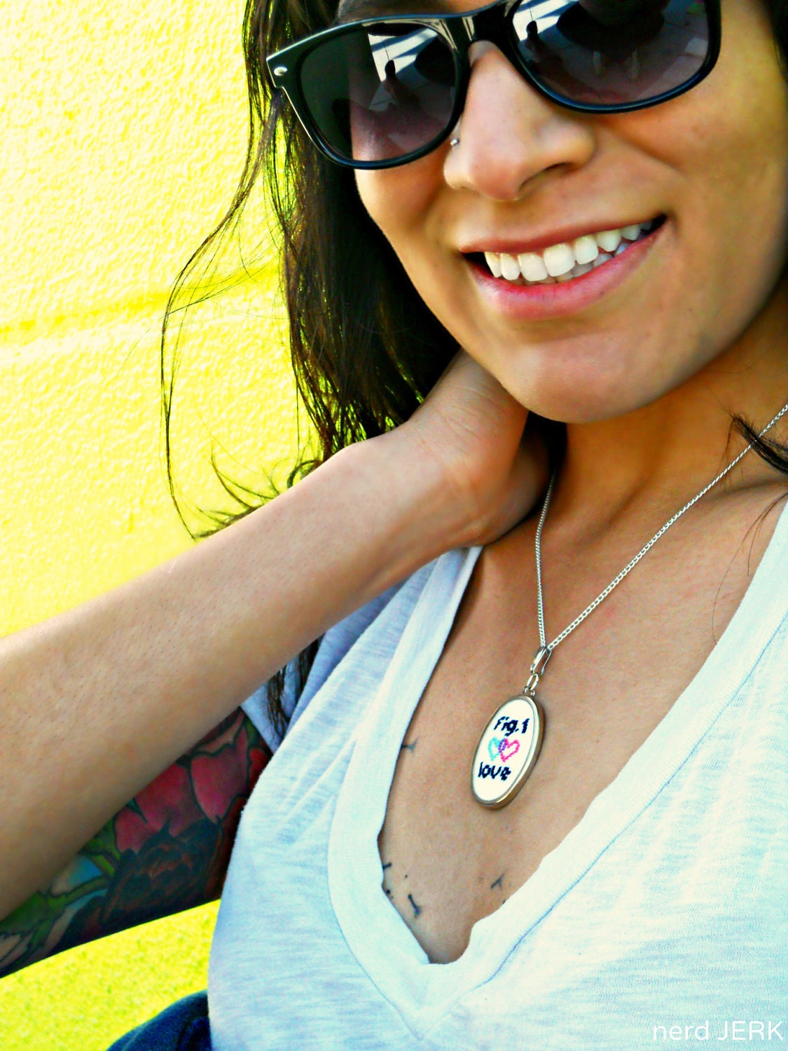 Fig. 1 - LOVE Necklace - Heart Venn Diagram to Mathematically Represent of Your Emotions - Cross-Stitch Pendant - MADE to ORDER