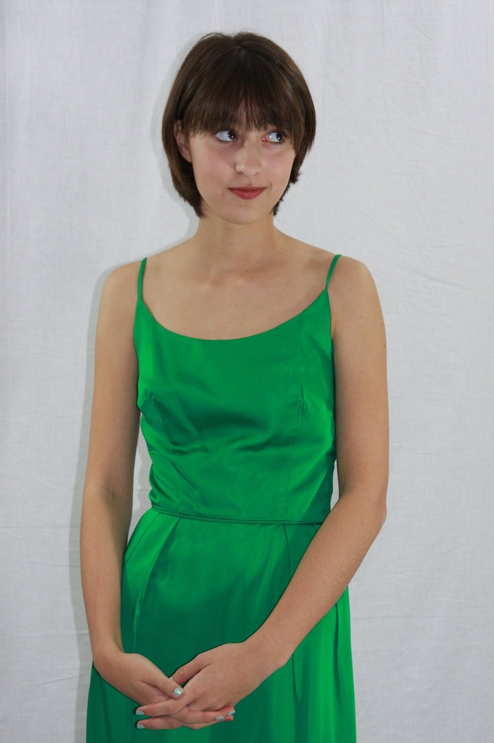 Vintage 1960's EMERALD GREEN Dress - Long Formal Cocktail Party Frock