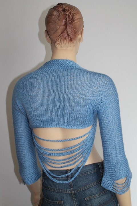 Blue Chain Hand knit Crochet Shrug Spring Fashion