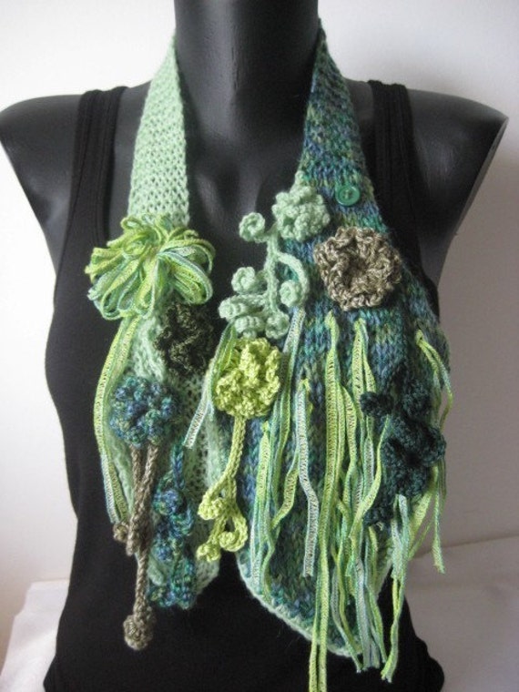 Scarf   Scarflette  in Shades of green Scarf necklace