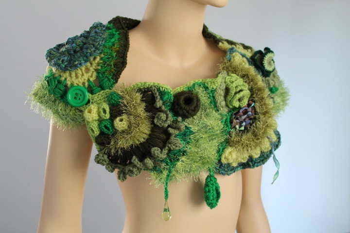 Freeform Crochet Scarf Capelet - Wearable Art - Holiday Accessories
