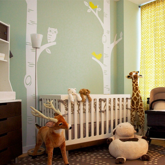 PROJECT NURSERY FEATURED - Birch Tree with Owl and Birds Decal -  New Item