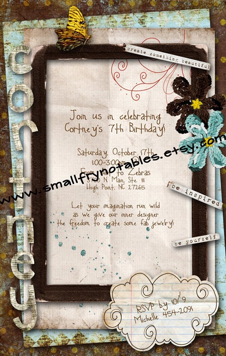 Personalized Brown Blue Butterfly Girl's Party Shower Printable Invitation by smallfrynotables - smallfrynotables