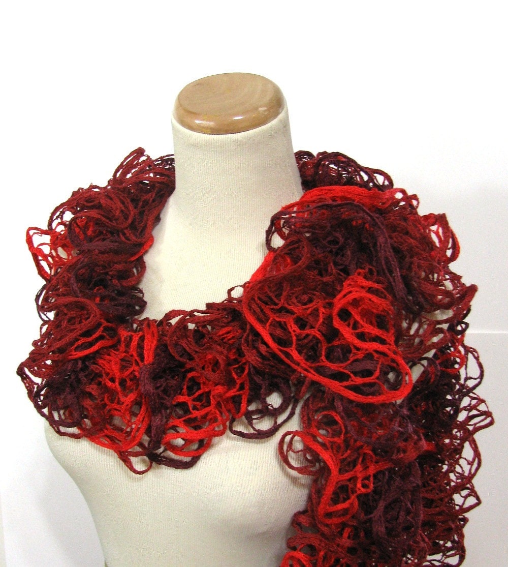 Valentines Day Red Ruffle Hand Knit Scarf